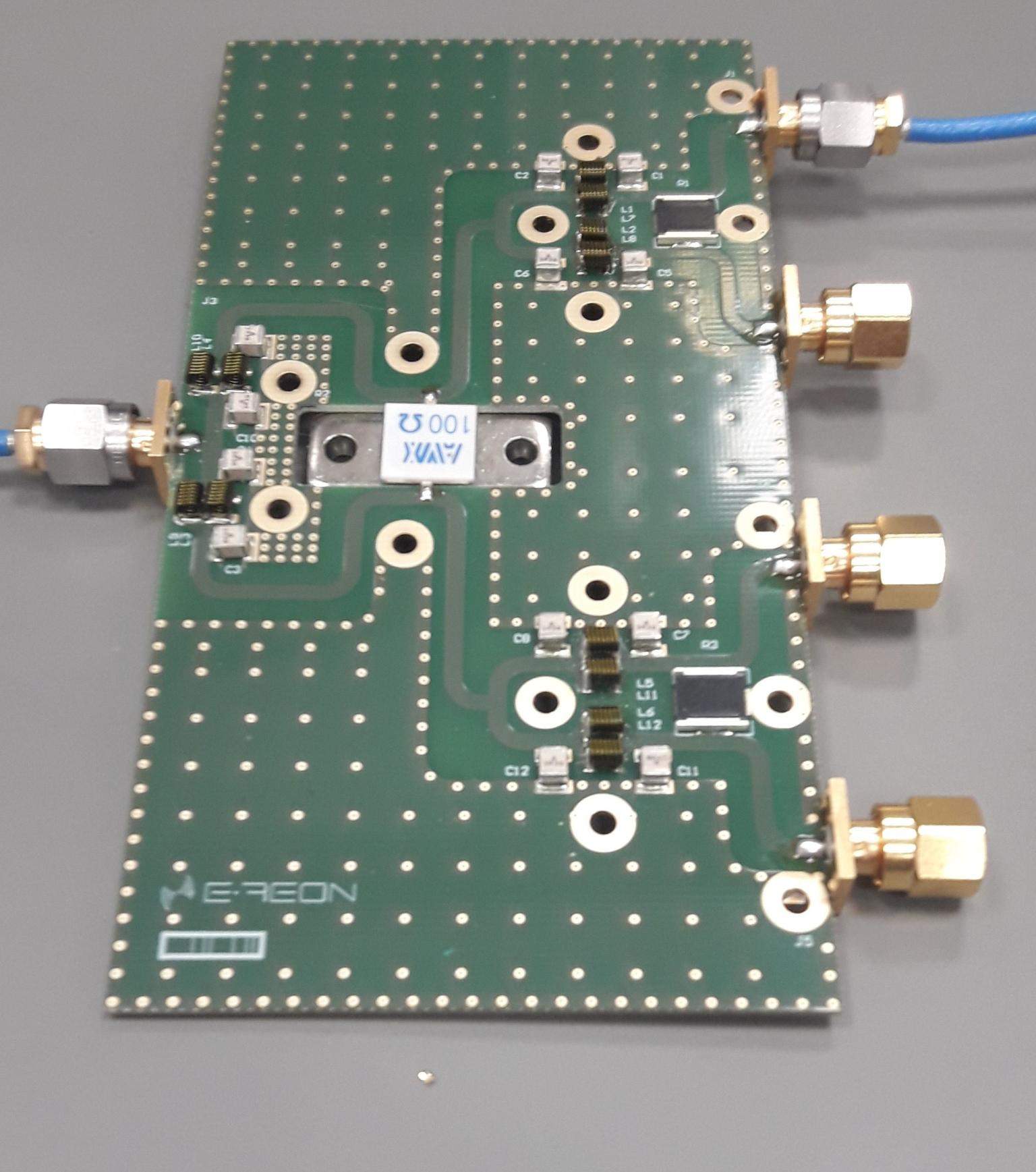 E-REON custom 1 kW VHF/UHF 1:4 RF splitter-combiner PCB