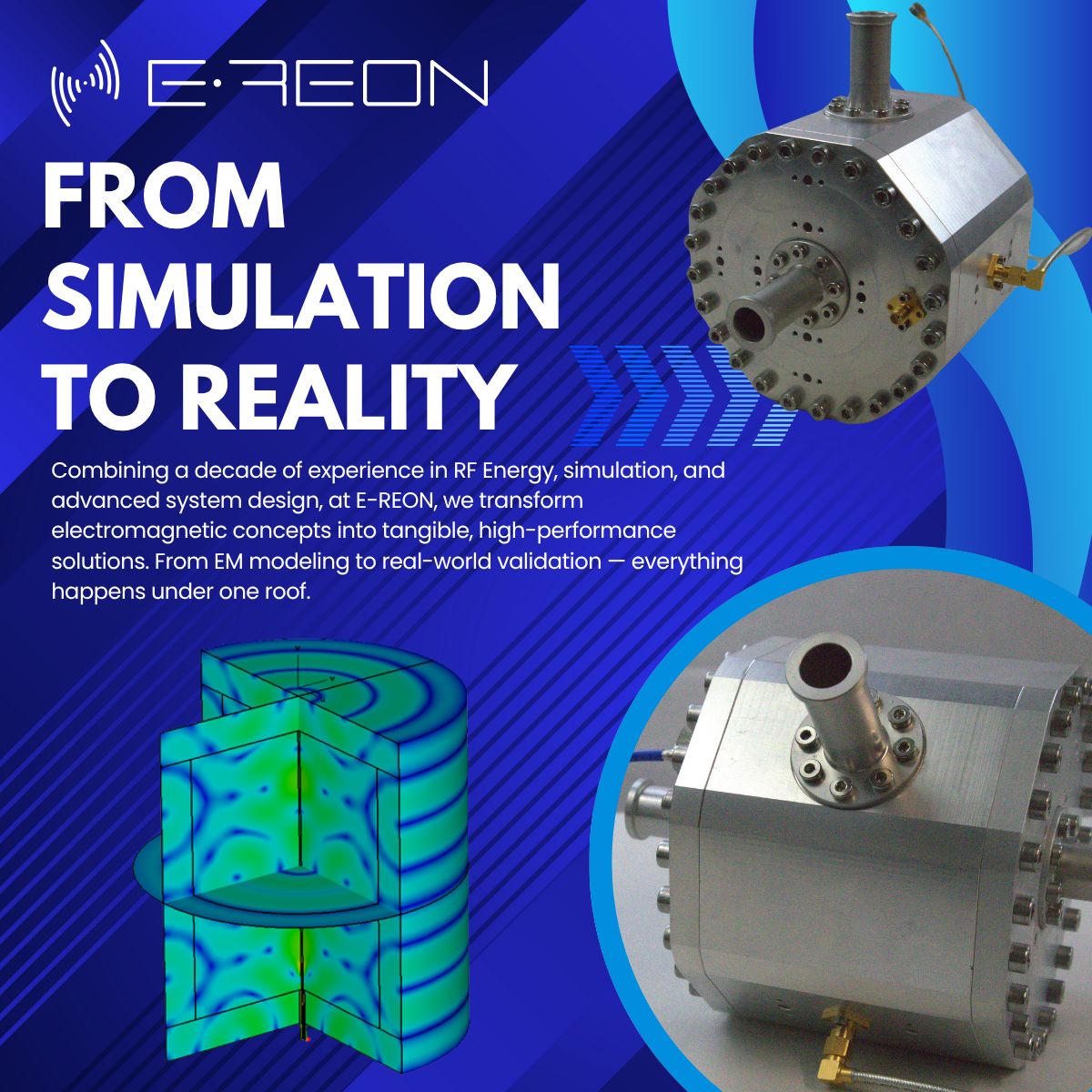 E-REON dual-mode RF Energy cavity shown with electromagnetic simulation results