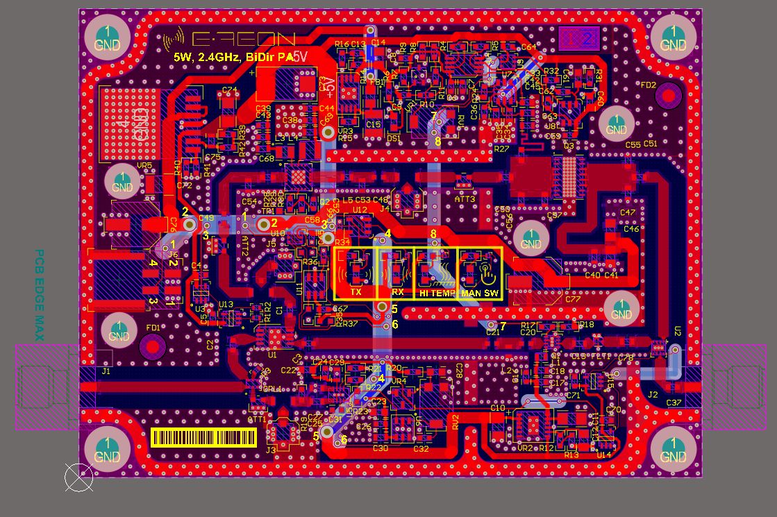 PCB layout of the common E-REON bidirectional power-amplifier platform