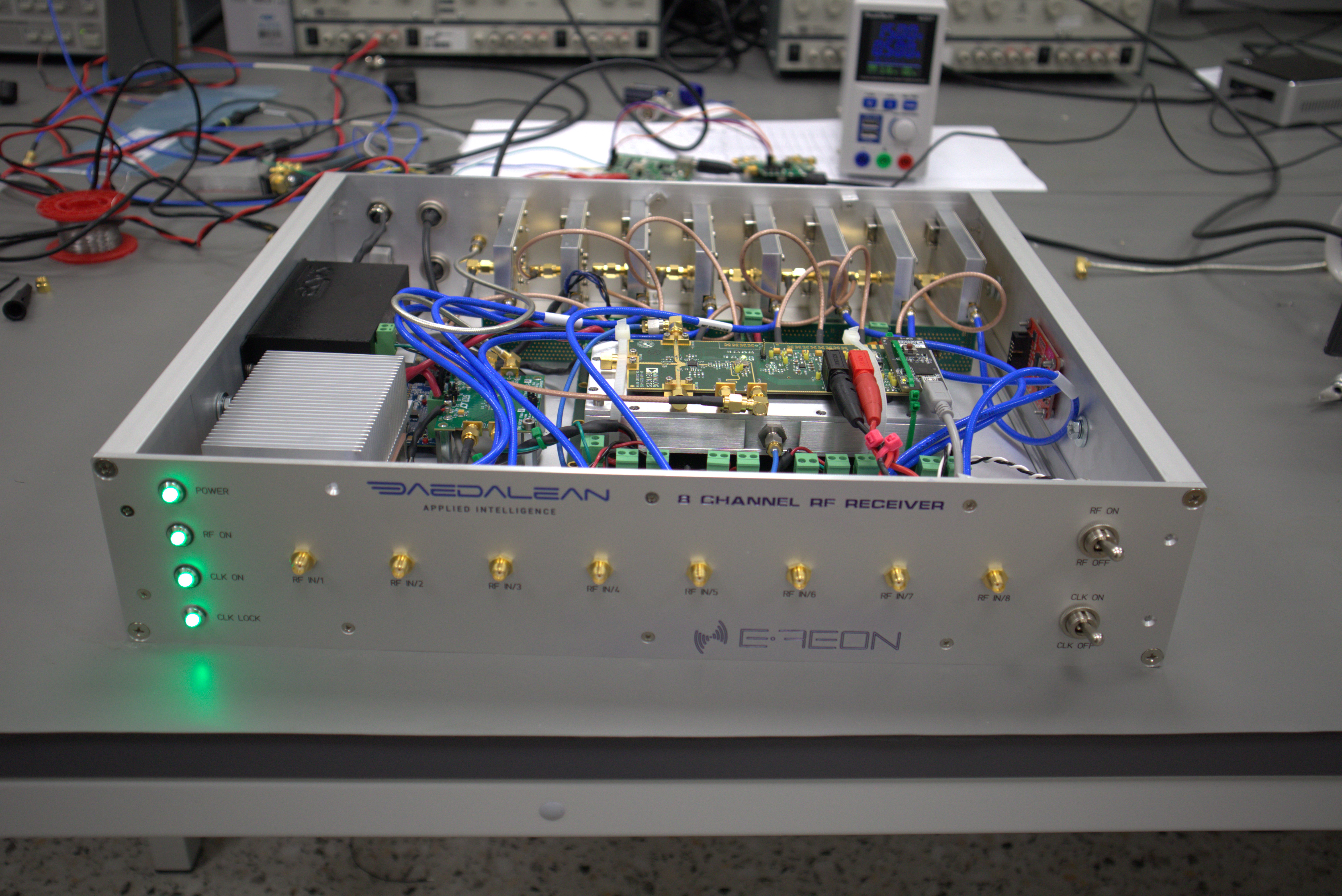 Open E-REON eight-channel zero-IF IQ receiver during production testing