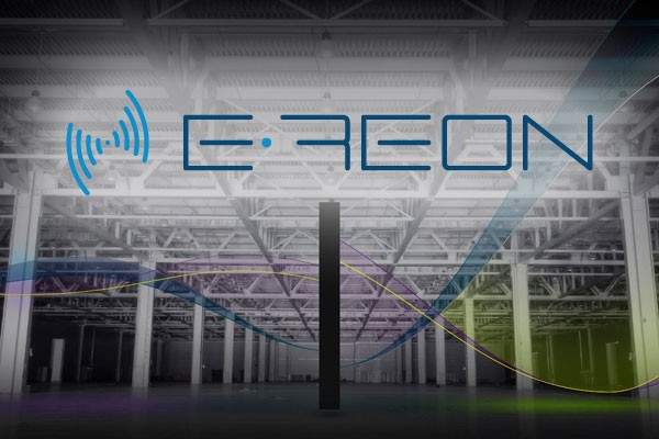 E-REON logo displayed over an exhibition hall background