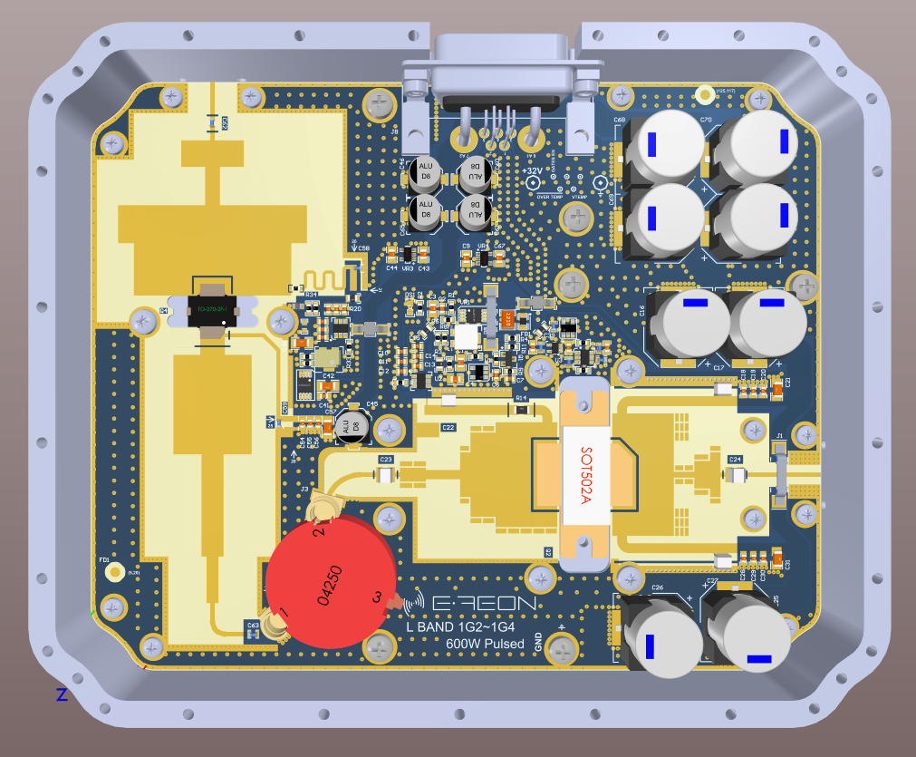 CAD render of the enclosed E-REON 600 W pulsed L-band amplifier
