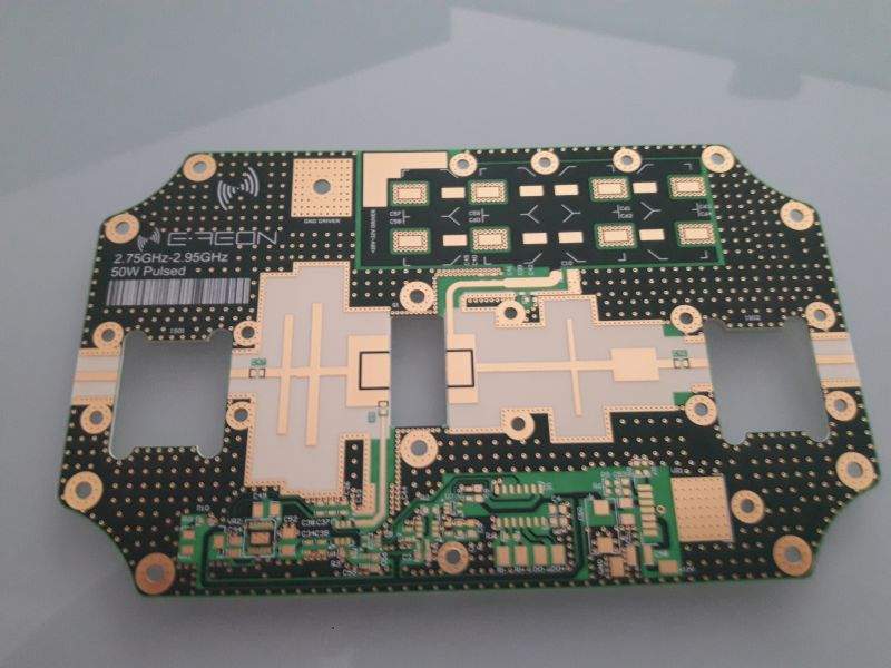 Unassembled E-REON 50 W pulsed S-band power-amplifier circuit board